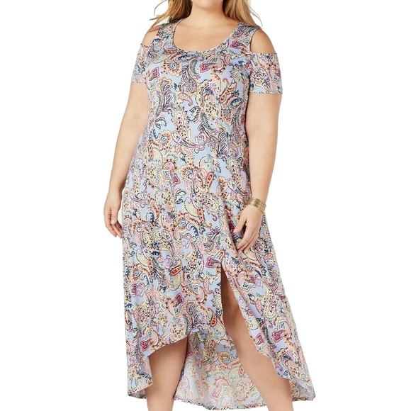 NY Collection Women's Multi-Color Paisley Cold Shoulder Midi Dress Plus Sz 2XWP - Picture 1 of 15